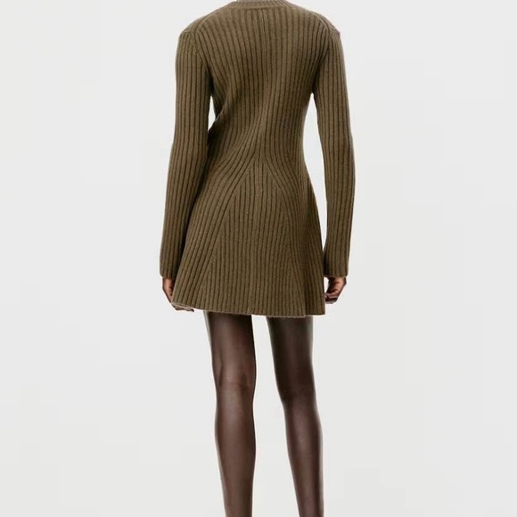 Olive Ribbed Knit Dress - Picture 3 of 5